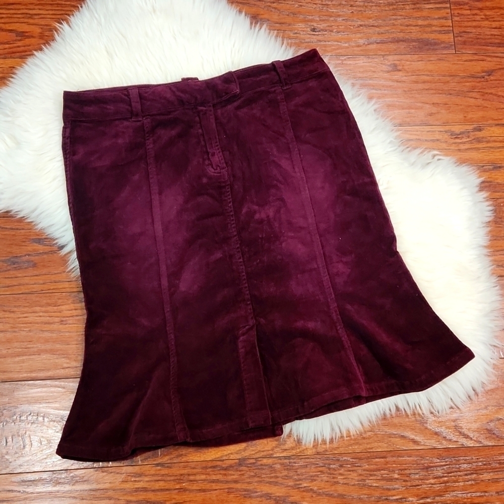 Y2K First Kiss Plum Corduroy Flared Midi Skirt
